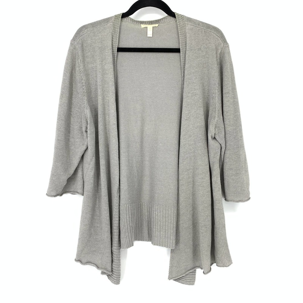 Eileen Fisher Women's Size XL Open Front 3/4 Sleeve Linen Cardigan Sweater Gray